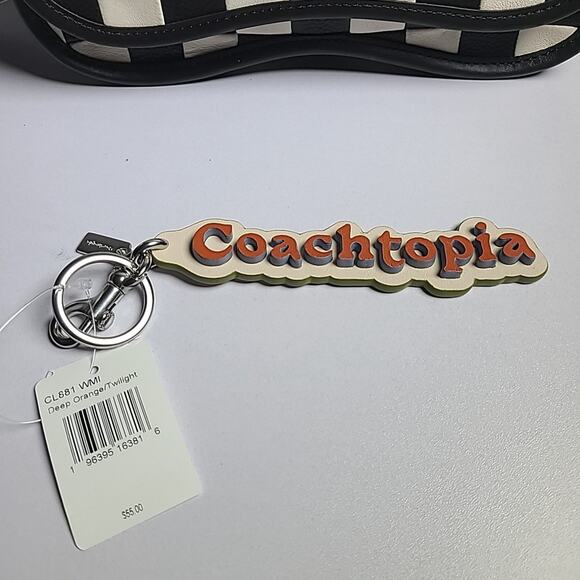 NWT COACH Coachtopia Logo Bag Charm Key Chain Deep Orange/ Twilight 3D CL881 - Picture 1 of 3